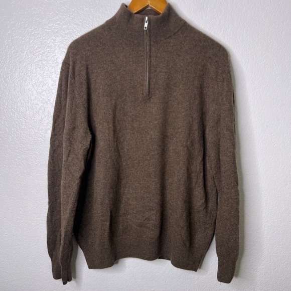Quince Mongolian Cashmere Quarter Zip Sweater Brown Size XL - Picture 2 of 8